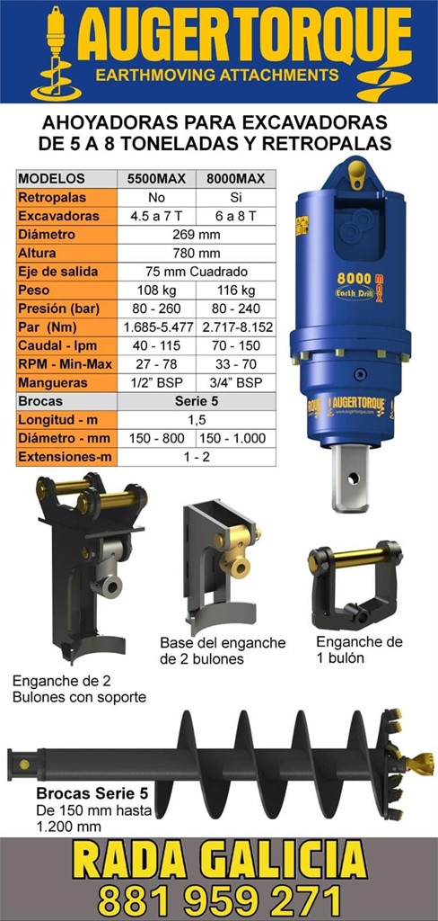 Foto 1 Ahoyador Augertorque para excavadoras de 5 t  a 8 t y retropalas